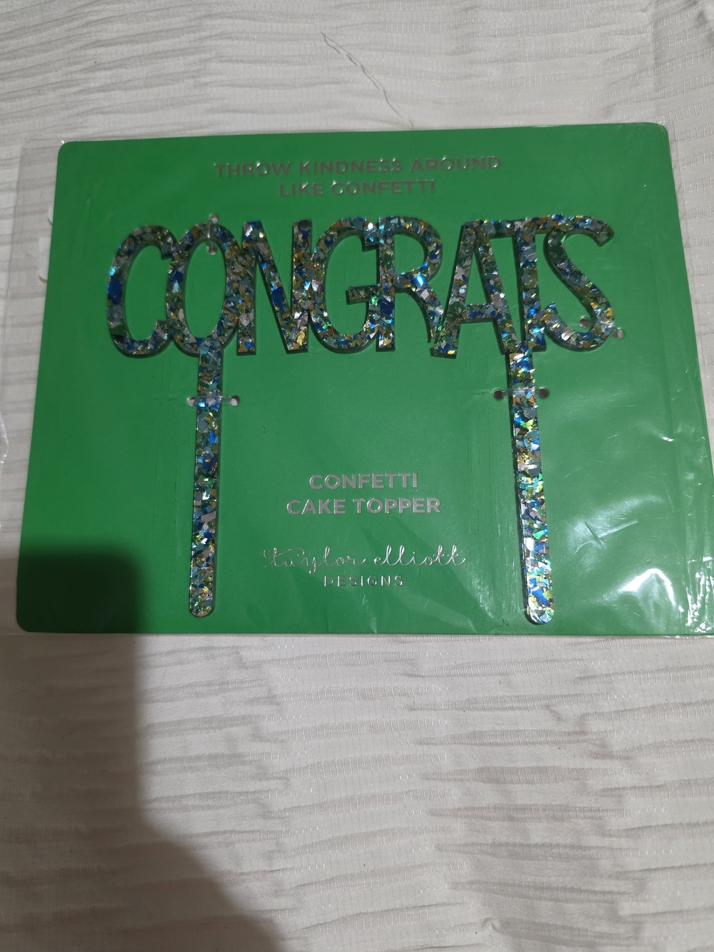 Green And Blue 'Congrats' Confetti Cake Topper